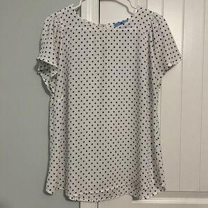 CeCe White & Black Polka Dot Flutter Sleeve Blouse – Size L